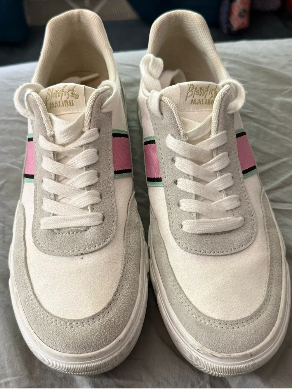 Blowfish Malibu Women's White Sneakers with Pink Accent Stripe